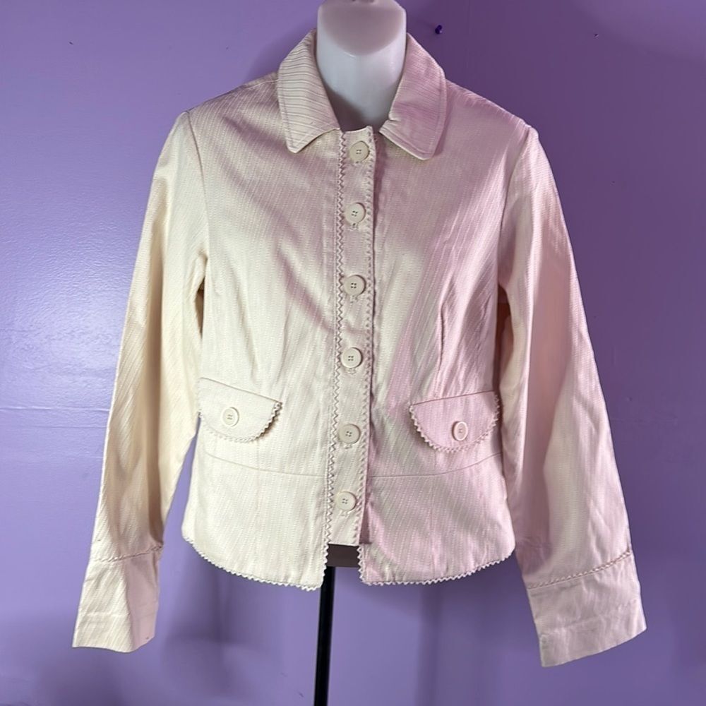 Mossimo Women's Medium Beige Short Jacket Button Front Coat Casual